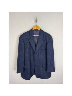 Strellson Flamenco Navy Blue Windowpane Italian Wool Blazer Jacket Mens 46R